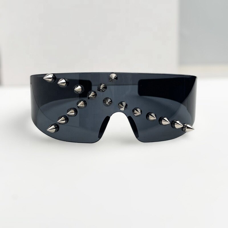 Oversized Punk Sunglasses Supplier - One-piece Rimless Rivet Shades for Women and Men