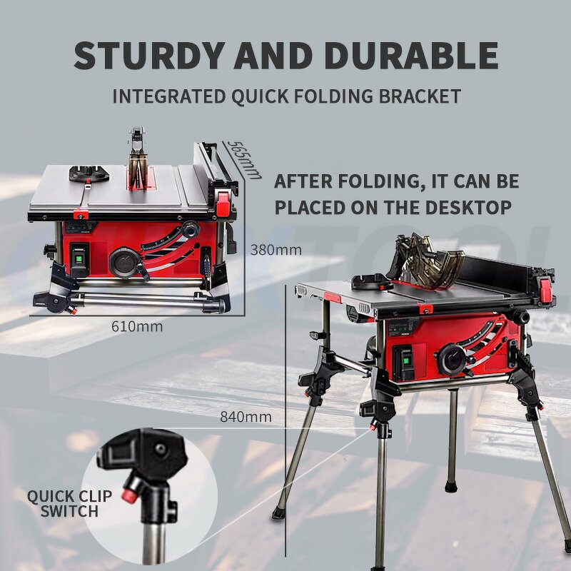 Table Saw Factory - Woodworking Vertical Multifunctional Push Precision 2000W Foldable