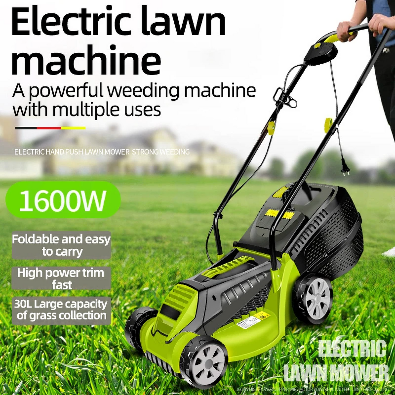 Hand Push Lawn Mower Manufacturer - 1600W Home Garden Grass Cutter Weed Whacker Tool