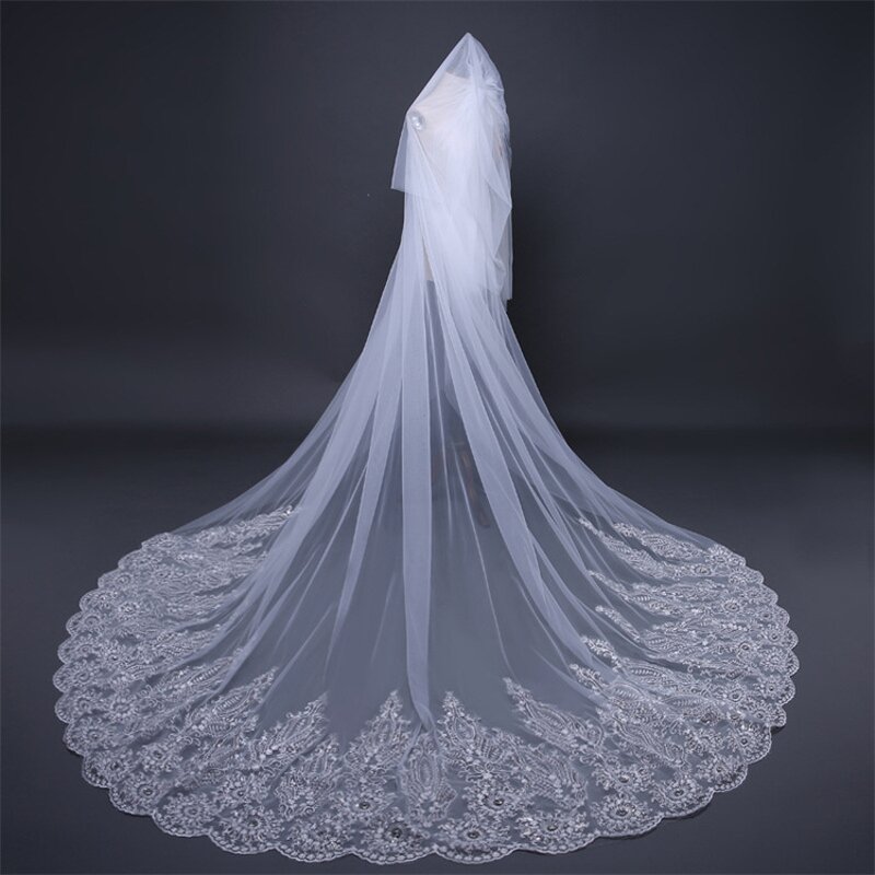 Sequins Lace Veil Factory - OEM EU Trailing Wedding Veil