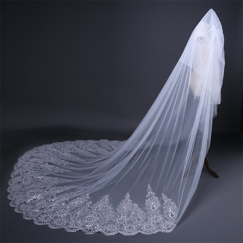 Sequins Lace Veil Factory - OEM EU Trailing Wedding Veil