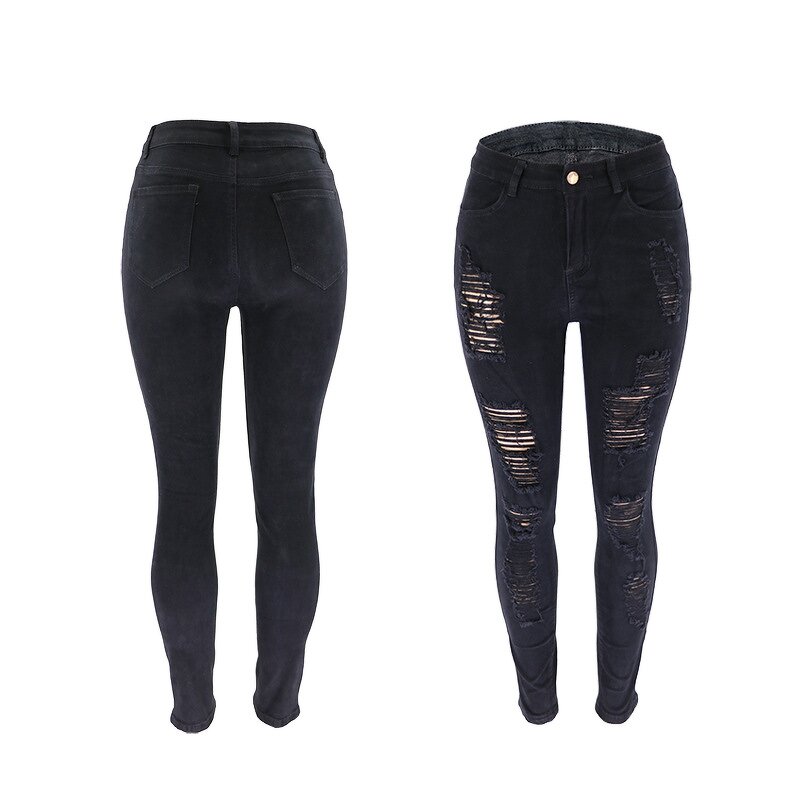 Women Jeans Supplier - OEM EU Broken Hole Slim-fit Peach Butt