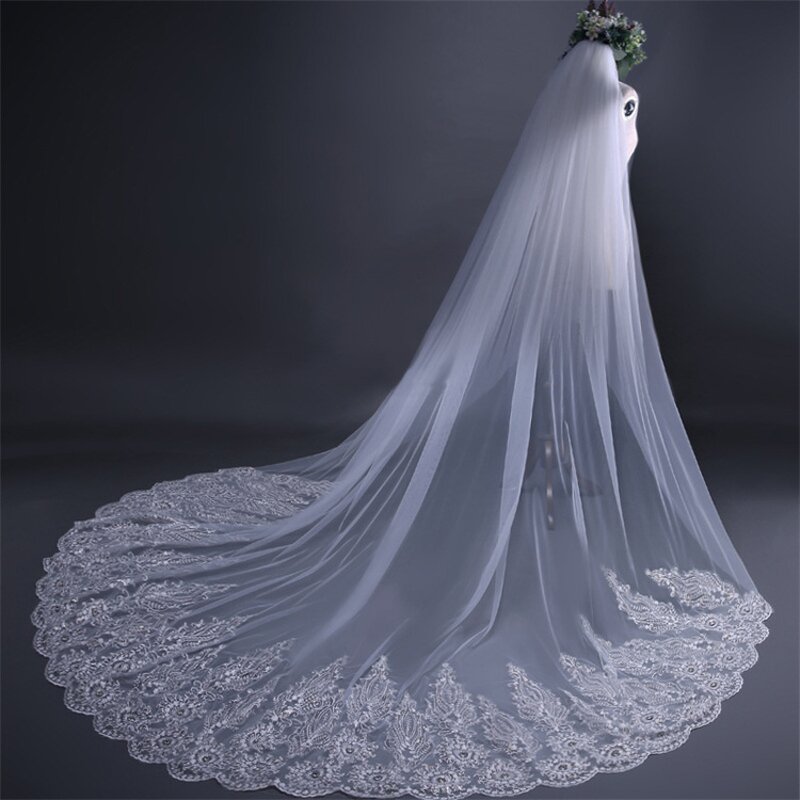 Sequins Lace Veil Factory - OEM EU Trailing Wedding Veil