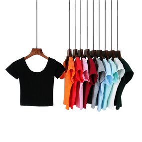 Girl Crop Tops Manufacturer - OEM Women's Solid Color Round Neck