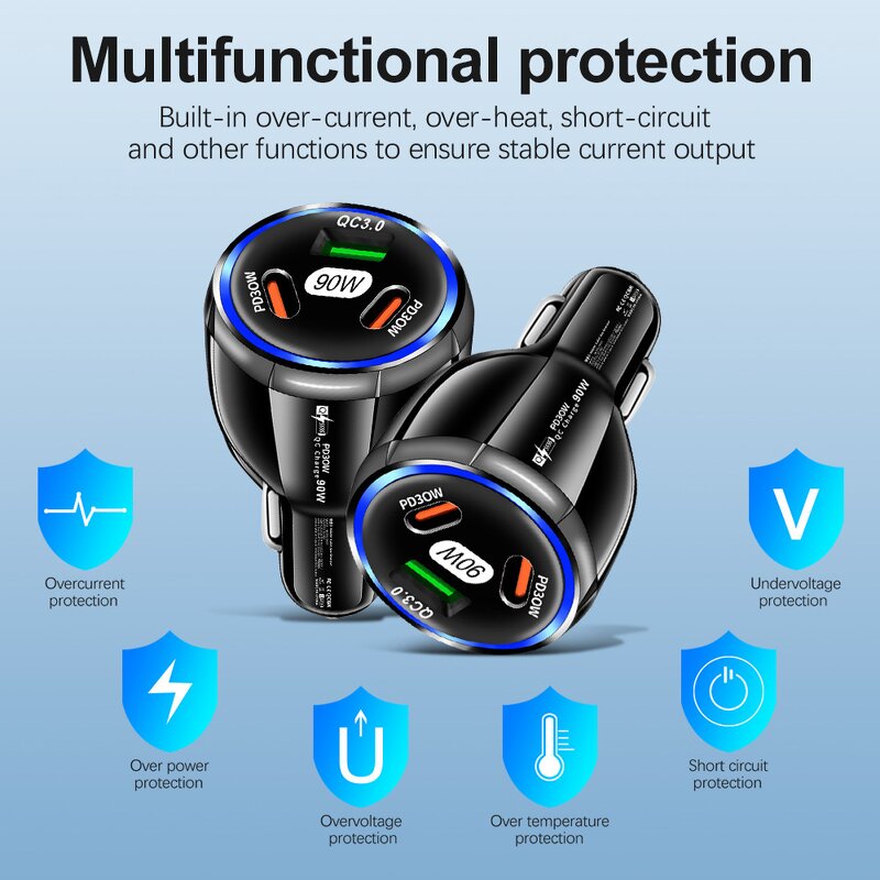 USB PD Car Charger Supplier - OEM Wholesale 90W PD 30W Durable