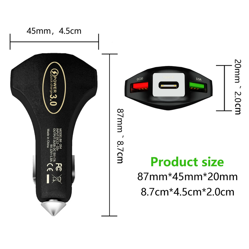 3 in 1 Car Charger Supplier - OEM QC3.0 Fast Three Ports USB