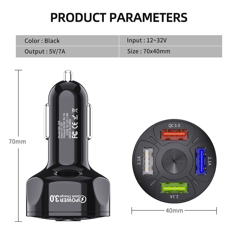 USB Car Charger Supplier - OEM 2022 New 7A QC3.0 4 Port Fast