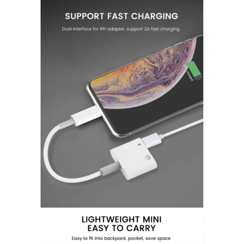 Aux Audio Adapter Cable Supplier - OEM 2 in 1 for iPhone Headphones