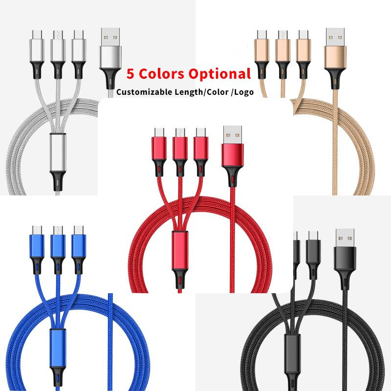 3 in 1 Nylon Cable Supplier - OEM Free Custom logo 2.8A Charging