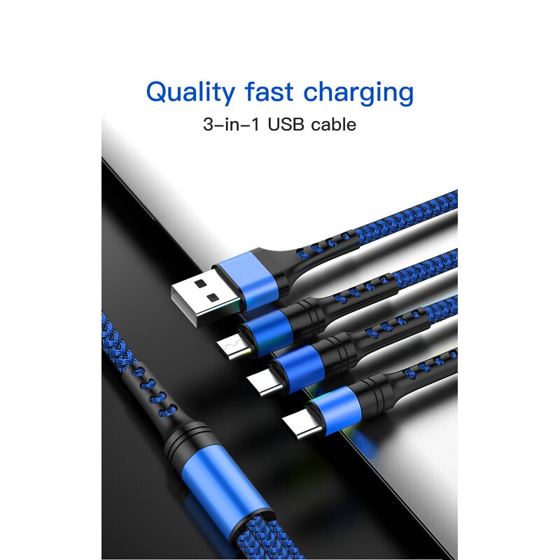 USB Cable Manufacturer - OEM 5A Fast 3 in 1 Nylon Braided