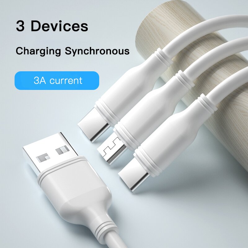 3 in 1 PVC Cable Factory - OEM Wholesale White 1.25M 3A USB Fast