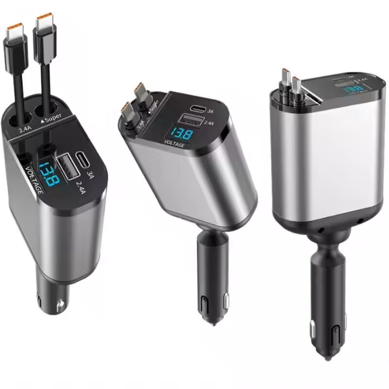 4 in 1 Car Charger Factory - OEM Grey 66W 5V3A with Retractable