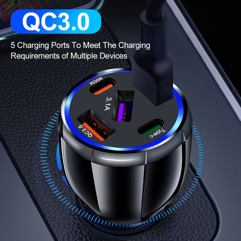 Car Charger Factory - OEM 75W Fast Charging Qc3.0 Five Ports PD