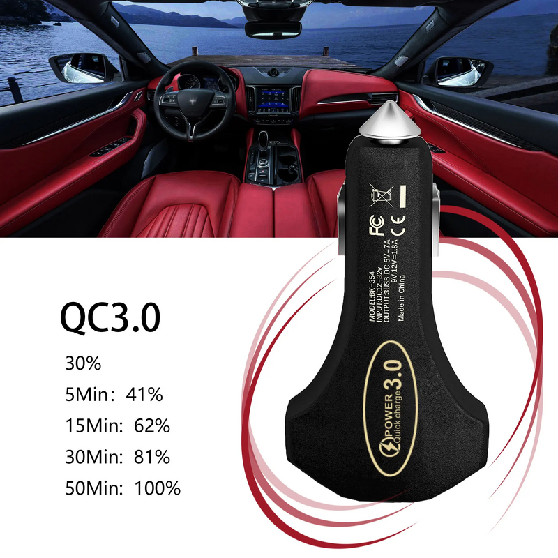 3 in 1 Car Charger Supplier - OEM QC3.0 Fast Three Ports USB