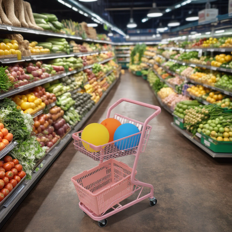 Pink Shopping Cart Manufacturer - OEM Double Fresh Supermarket Trolley
