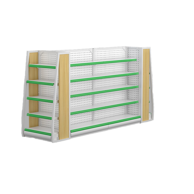Pharmacy Shelves Supplier - OEM Double-Sided Steel Wood with Backplane