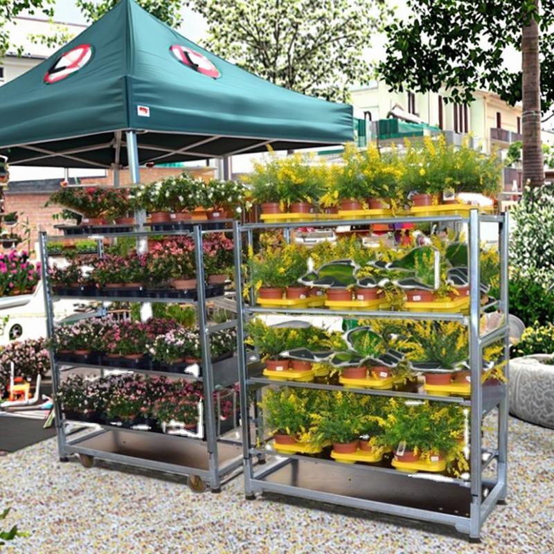 Potted Plants Mobile Shelves Factory - OEM Small Flower Display Cart