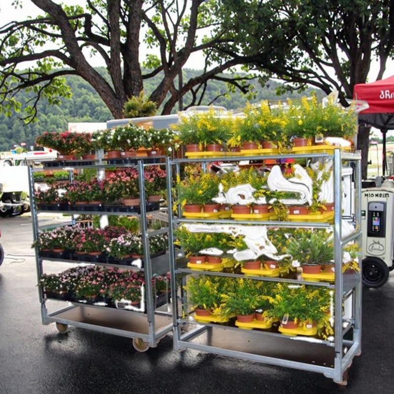 Potted Plants Mobile Shelves Factory - OEM Small Flower Display Cart