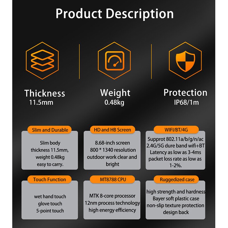 Ultra-thin Rugged Tablet PC Supplier - OEM IP68 8.68inch MTK8788