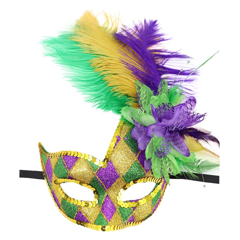 Ostrich Feather Mask Factory - Yellow Venetian Carnival
