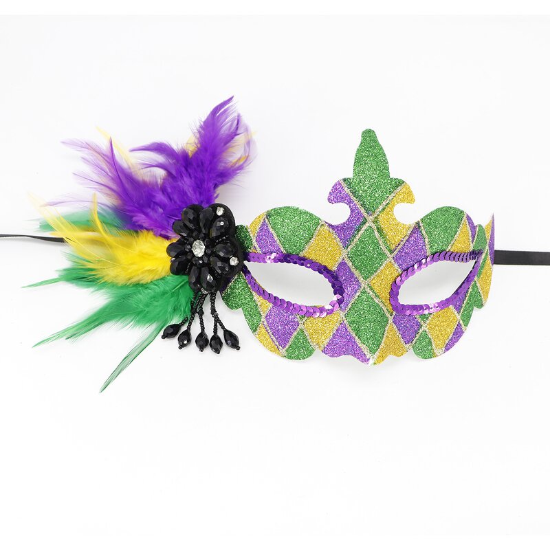 Ostrich Feather Mask Factory - Yellow Venetian Carnival