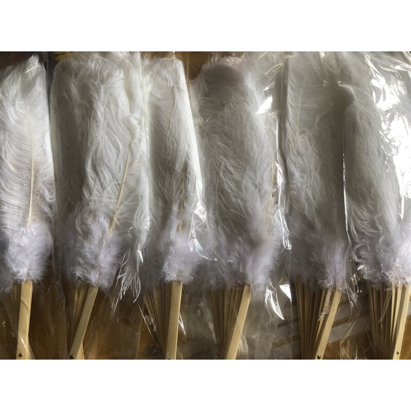 Ostrich Feather Hand Fan Manufacturer - Salmon Large Bridal