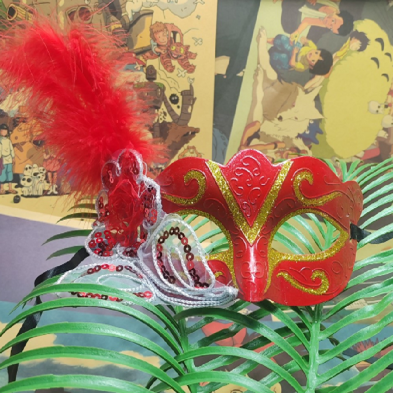 Ostrich Feather Mask Factory - Gold Venetian Carnival Blue