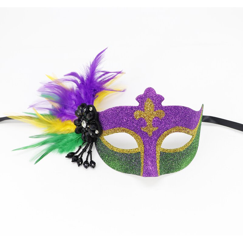 Ostrich Feather Mask Factory - Yellow Venetian Carnival