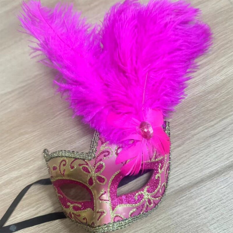 Ostrich Feather Mask Manufacturer - Venetian Carnival Red