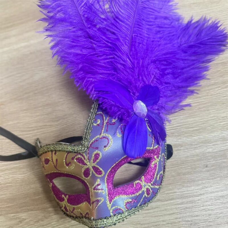 Ostrich Feather Mask Manufacturer - Venetian Carnival Red