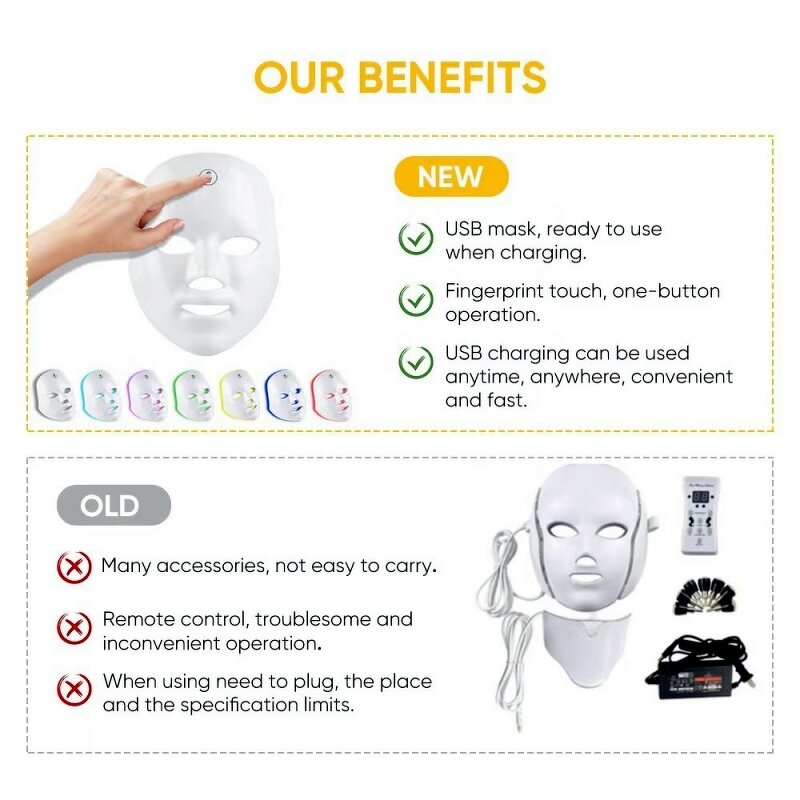 LED Facial Mask Manufacturer - Portable Rechargeable 7-Color for Travel