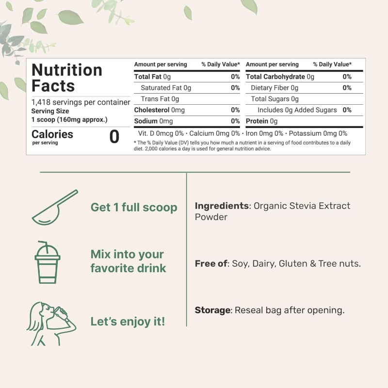 Stevia Powder Factory - OEM Reb-A 0 Calorie Organic Stevia Extract 227g Halal