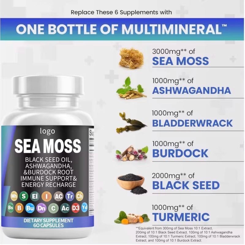 Seaweed Oil Capsule Supplier - OEM 3000mg Black Seed Oil Multimineral Turmeric ACV