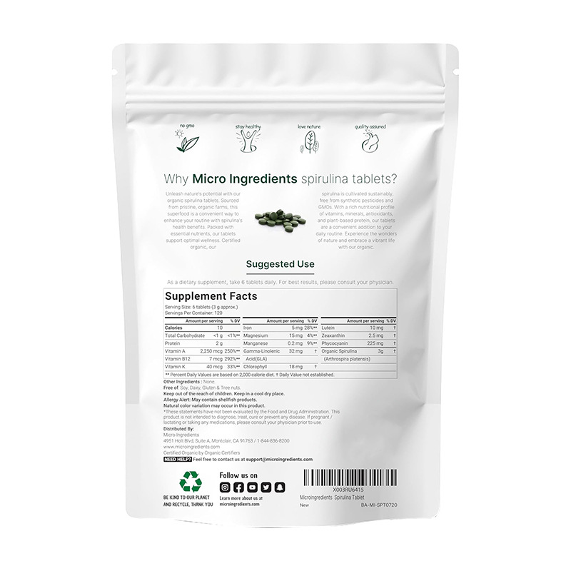 Spirulina Tablet Factory - OEM Organic 120 Servings Protein Colon Health Digestive