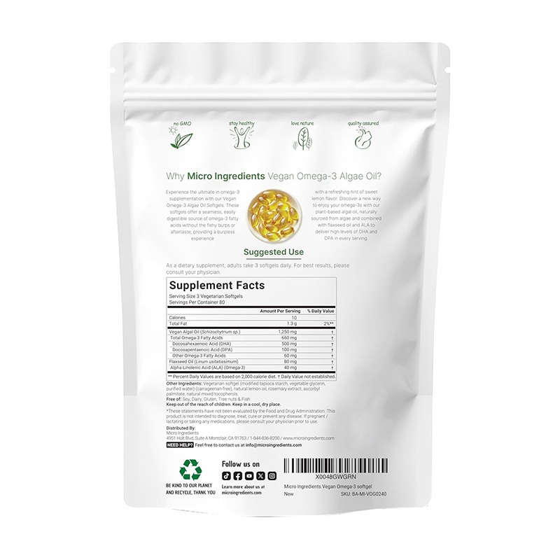 Algae Oil Softgel Manufacturer - OEM Omega3 DHA+DPA+ALA Seaweed Oil Dosing Capsule