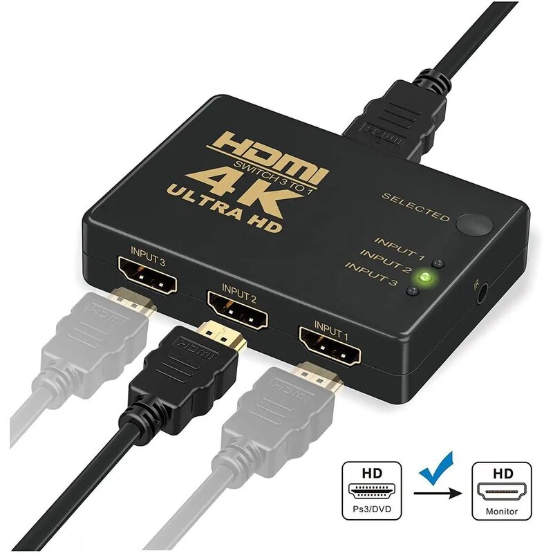 HD Video Splitter Switch Factory - 3-Port 4K 3-in-1 Switcher Hub Adapter