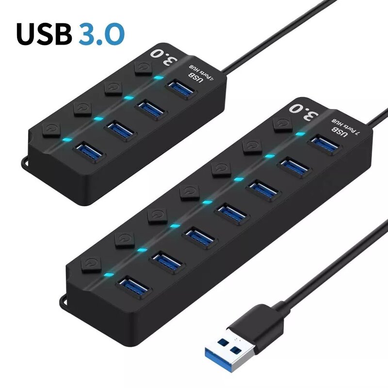 USB 3.0 Hub Manufacturer - 4/7 Port High-Speed Splitter with On/Off Switch