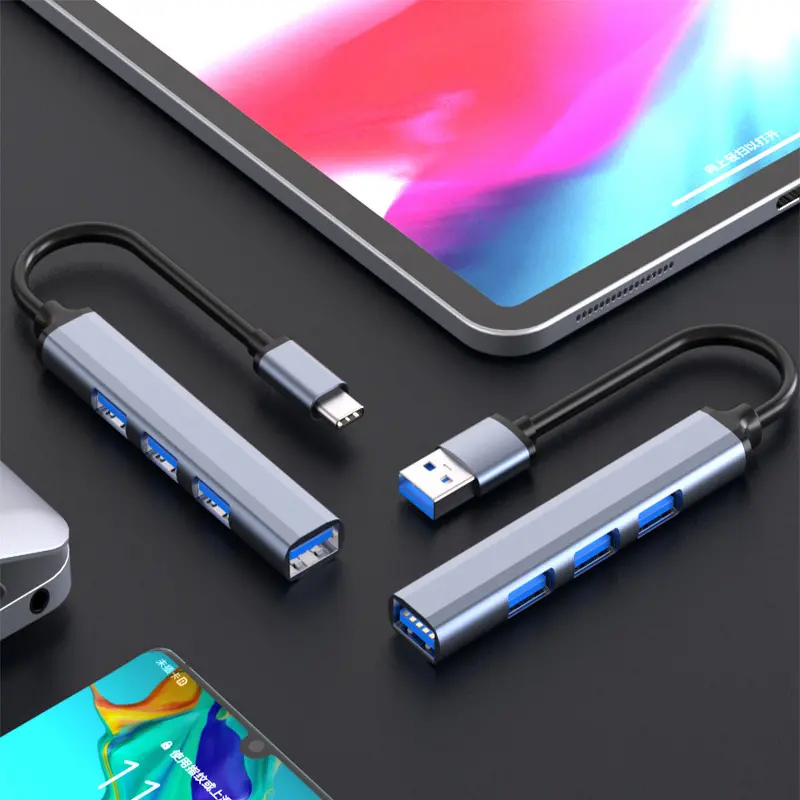 4-in-1 USB C Hub Manufacturer - Aluminum Alloy 3.0 to 4 Ports High-Speed