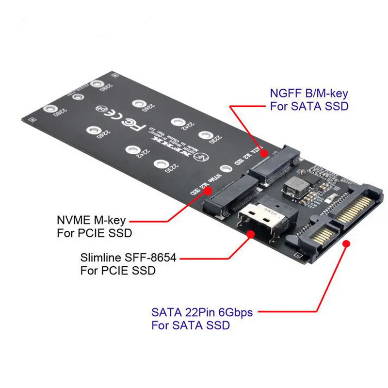 U.2 to M.2 SSD Converter Manufacturer - SFF-8654 22Pin for SATA Expansion