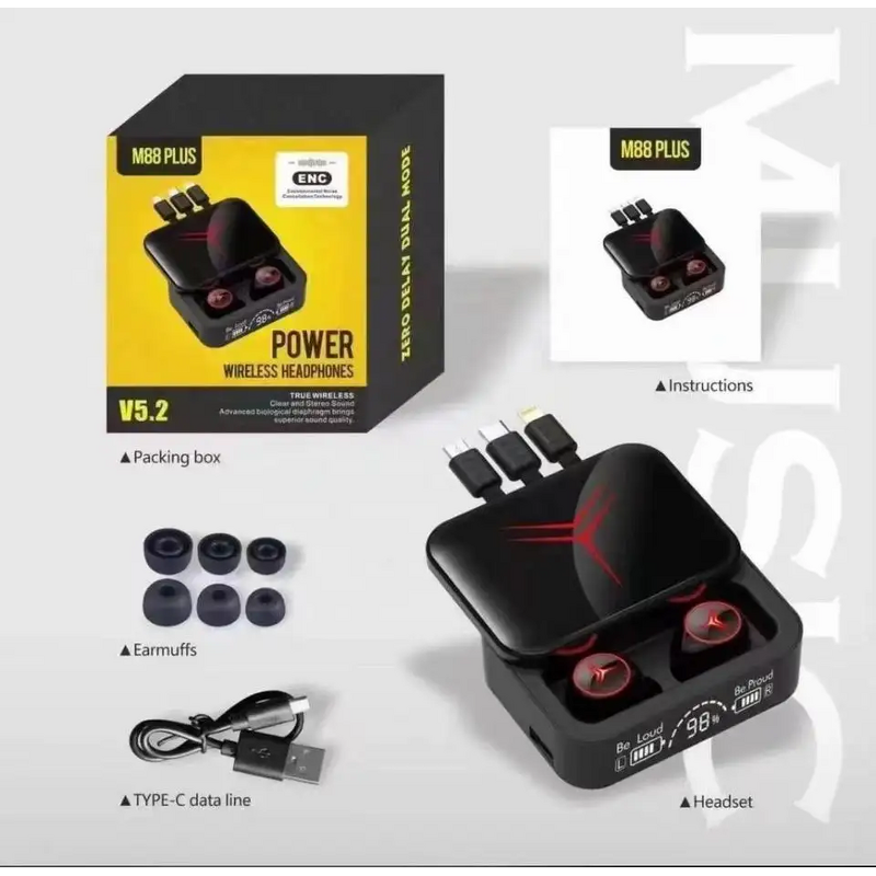 TWS Earbuds Headphones Factory - M88 Plus LED Display with Power Bank