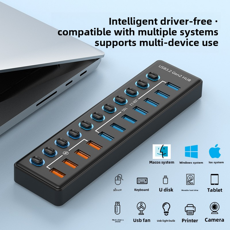 USB 3.2 Hub Manufacturer - Private Model 11-Port 10Gbps Docking Station