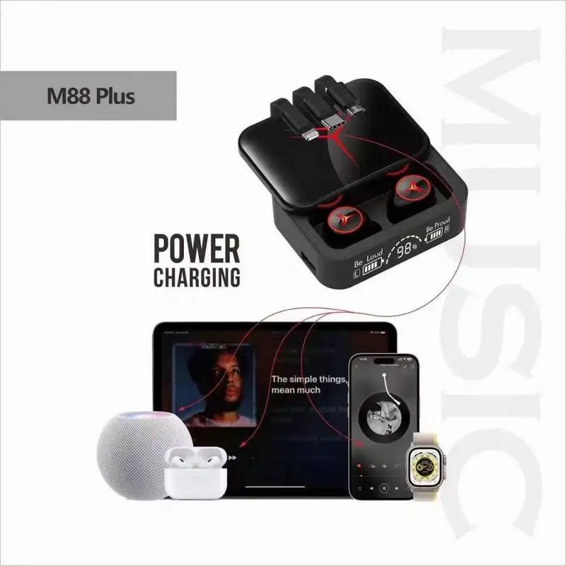 TWS Earbuds Headphones Factory - M88 Plus LED Display with Power Bank