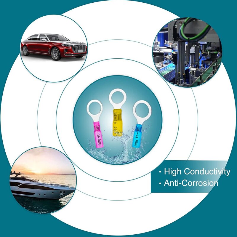 Heat Shrink Ring Terminal Manufacturer - 120PCS 1/4" Marine Grade AWG 16-14