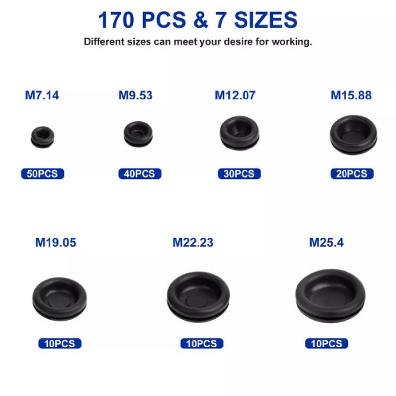Grommet Assortment Kit Manufacturer - 170pcs Rubber Firewall Hole Plug Set
