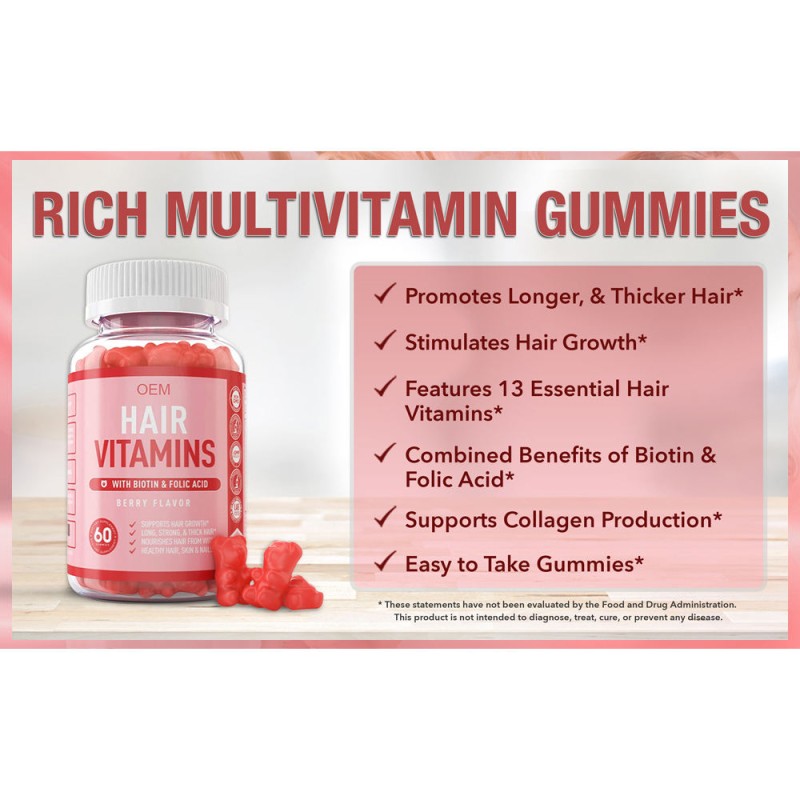 Hair Growth Gummies Factory - OEM Biotin Collagen Keratin