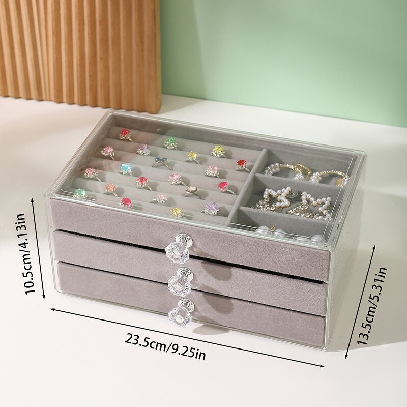 Acrylic Jewelry Box Manufacturer - 2025 Hot Sale Velvet Three-Layer Drawer