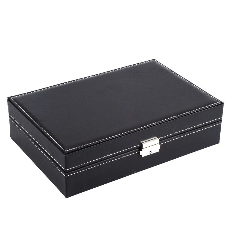 Watch Box Factory - Peculiar 8+2 Slot Black PU Leather with Mirror Pouch