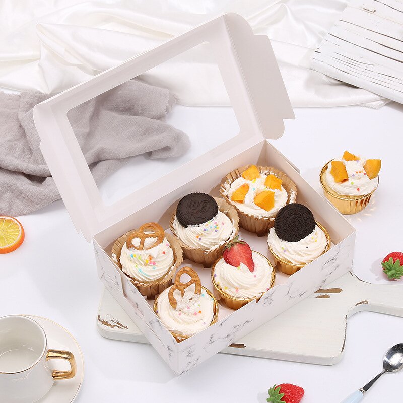 Food Box Factory - Wholesale Window White Marble Kraft Paper Take Away Bake