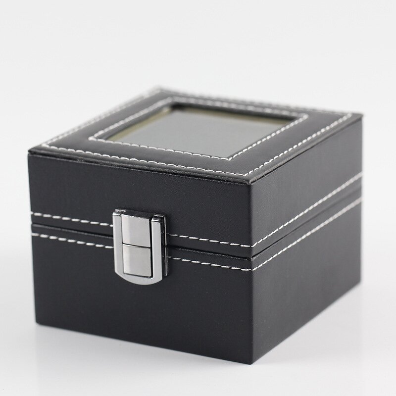 Watch Display Box Factory - Hot Sale High-End 2-Slot Black PU Leather with Glass