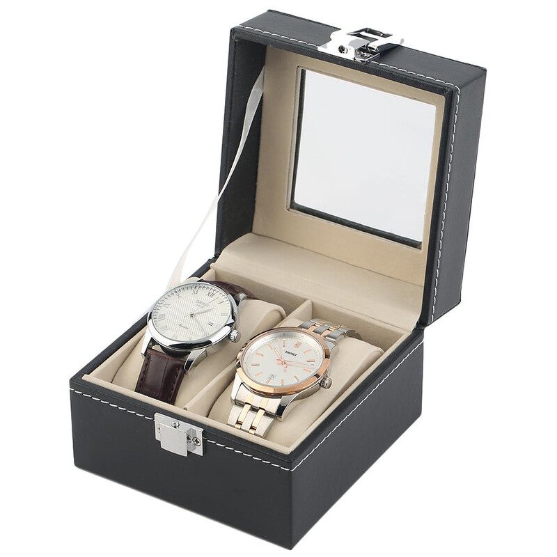 Watch Display Box Factory - Hot Sale High-End 2-Slot Black PU Leather with Glass